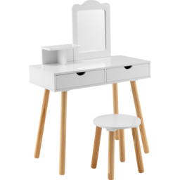 Costway White Kids Vanity Table and Stool Set with Mirror - Size: 78 x 42 x 18cm - Wilko - thumbnail 3
