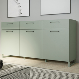 Florence Sali 3 Door 3 Drawer Sage Green Sideboard - Size: 93.4 x 164.6 x 41.1cm - Furniture To Go - Wilko - thumbnail 1