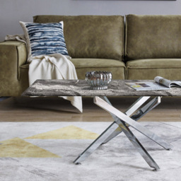 Furniturebox Tavalo Marble Effect Glass Coffee Table with Silver Legs - Size: 120 x 60 x 45cm - Grey - Wilko - thumbnail 5