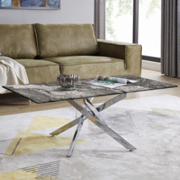 Furniturebox Tavalo Marble Effect Glass Coffee Table with Silver Legs - Size: 120 x 60 x 45cm - Grey - Wilko - thumbnail 1