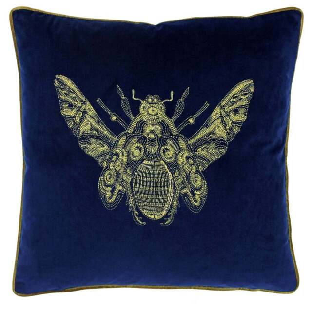 Paoletti Cerana Royal Blue Embroidered Velvet Cushion - Size: 50 x 50cm - Wilko - image 1