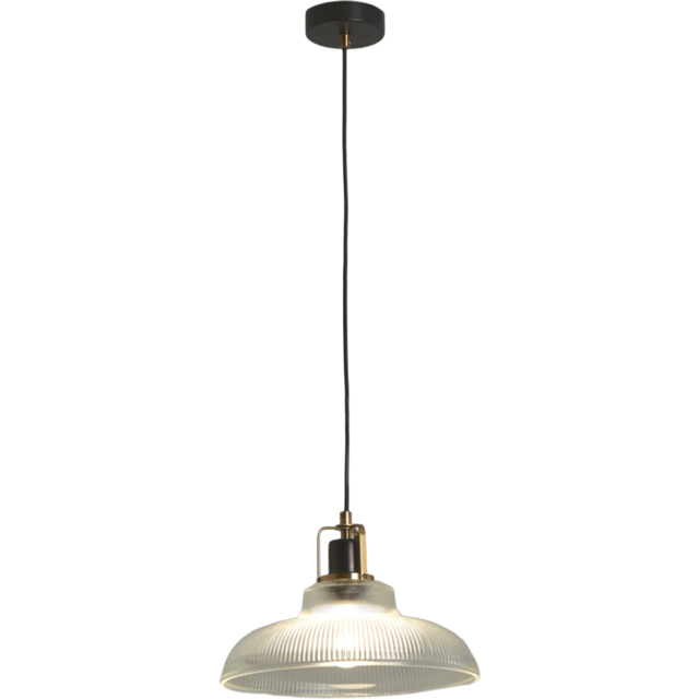 Lighting Collection Daniels Ribbed Glass Ceiling Pendant Light - Size: 16.5 x 35.5 x 35.5cm - Clear, Antique Brass and Black - Wilko - image 1
