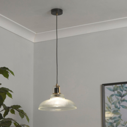 Lighting Collection Daniels Ribbed Glass Ceiling Pendant Light - Size: 16.5 x 35.5 x 35.5cm - Clear, Antique Brass and Black - Wilko - thumbnail 3
