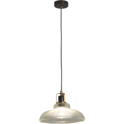 Lighting Collection Daniels Ribbed Glass Ceiling Pendant Light - Size: 16.5 x 35.5 x 35.5cm - Clear, Antique Brass and Black - Wilko - thumbnail 1