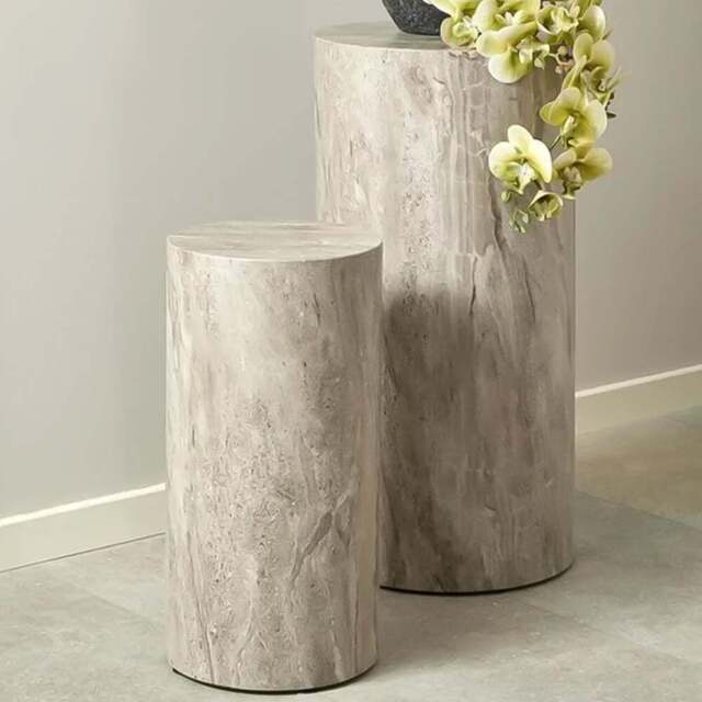 Florence Dice Grey Marble and River Rough Paper Effect Round Pedestal Set of 2 - Size: 70 x 34 x 34cm - Furniture To Go - Wilko - image 1