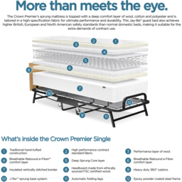 Jay-Be Crown Premier Single Folding Bed with Deep Sprung Mattress - Black - Wilko - thumbnail 7