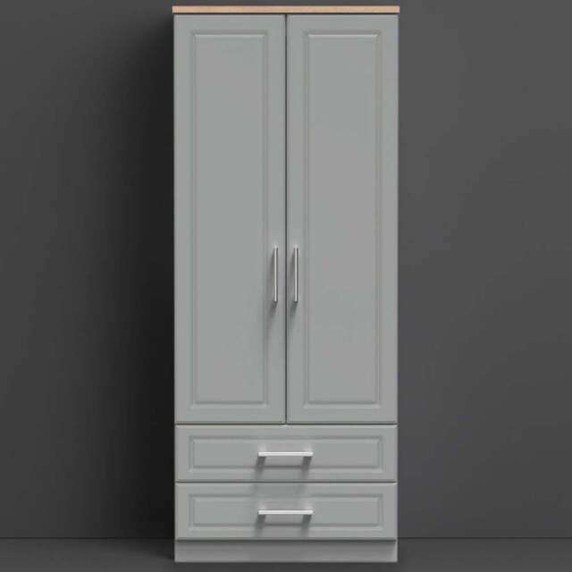 Crowndale Kent Ready Assembled 2 Door 2 Drawer Dusk Grey and Bardolino Oak Wardrobe - Size: 2 Door, 2 Drawer - Wilko - image 1