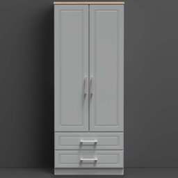 Crowndale Kent Ready Assembled 2 Door 2 Drawer Dusk Grey and Bardolino Oak Wardrobe - Size: 2 Door, 2 Drawer - Wilko - thumbnail 1