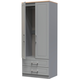 Crowndale Kent Ready Assembled 2 Door 2 Drawer Dusk Grey and Bardolino Oak Wardrobe - Size: 2 Door, 2 Drawer - Wilko - thumbnail 7