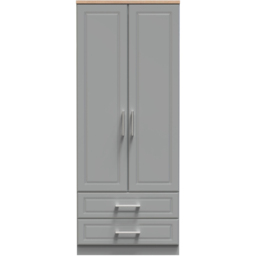 Crowndale Kent Ready Assembled 2 Door 2 Drawer Dusk Grey and Bardolino Oak Wardrobe - Size: 2 Door, 2 Drawer - Wilko - thumbnail 3