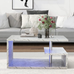 Comfy Living White Marble Effect High Gloss Abstract LED Coffee Table - Size: 46 x 94 x 50cm - Wilko - thumbnail 7
