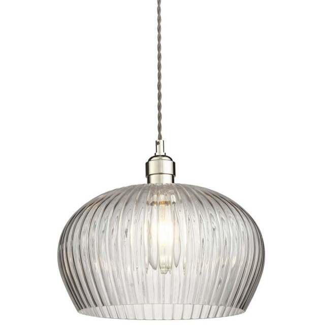 Merano Livorno Ribbed Glass Bright Nickel Plate Dome Pendant Ceiling Light - Size: 31 x 31 x 151cm - Grey - Wilko - image 1