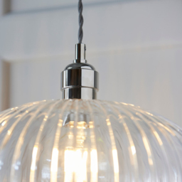 Merano Livorno Ribbed Glass Bright Nickel Plate Dome Pendant Ceiling Light - Size: 31 x 31 x 151cm - Grey - Wilko - thumbnail 6