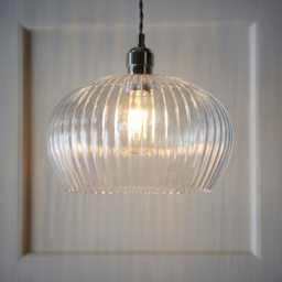 Merano Livorno Ribbed Glass Bright Nickel Plate Dome Pendant Ceiling Light - Size: 31 x 31 x 151cm - Grey - Wilko - thumbnail 3