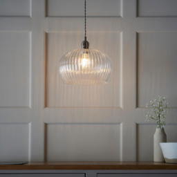 Merano Livorno Ribbed Glass Bright Nickel Plate Dome Pendant Ceiling Light - Size: 31 x 31 x 151cm - Grey - Wilko - thumbnail 7