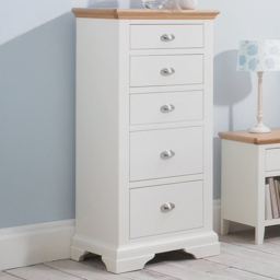Bentley Designs Hampstead 5 Drawer Oak and Ivory Tall Chest - Cream - Wilko