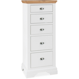 Bentley Designs Hampstead 5 Drawer Oak and Ivory Tall Chest - Cream - Wilko - thumbnail 3