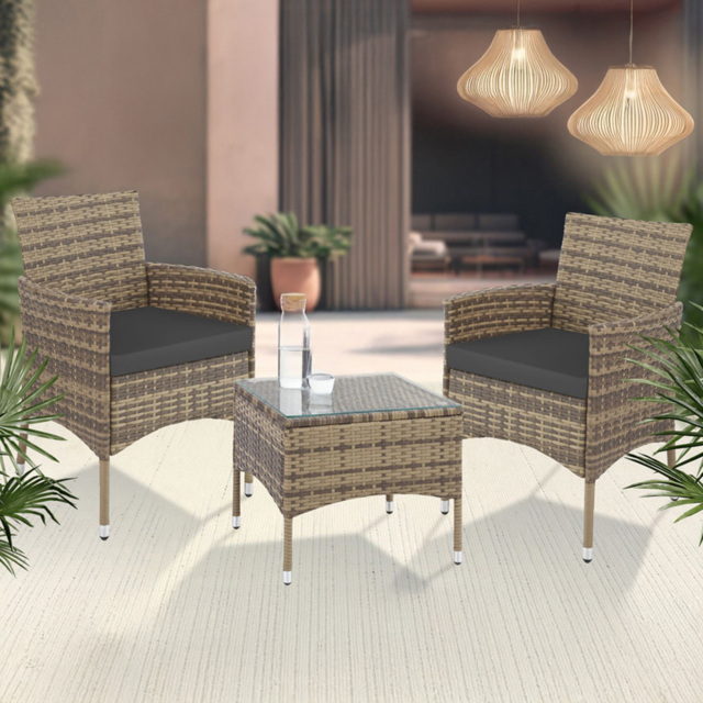tectake Lucerne 2 Seater Rattan Garden Bistro Set Natural - Brown - Wilko - image 1