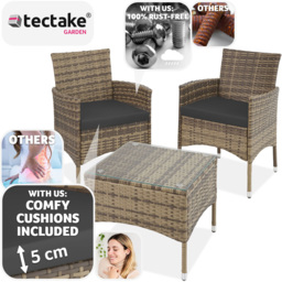 tectake Lucerne 2 Seater Rattan Garden Bistro Set Natural - Brown - Wilko - thumbnail 4