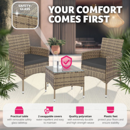 tectake Lucerne 2 Seater Rattan Garden Bistro Set Natural - Brown - Wilko - thumbnail 5