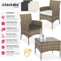 tectake Lucerne 2 Seater Rattan Garden Bistro Set Natural - Brown - Wilko - thumbnail 7