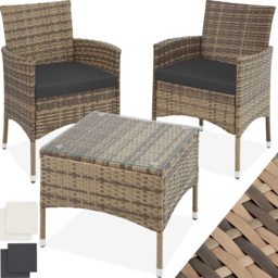 tectake Lucerne 2 Seater Rattan Garden Bistro Set Natural - Brown - Wilko - thumbnail 3