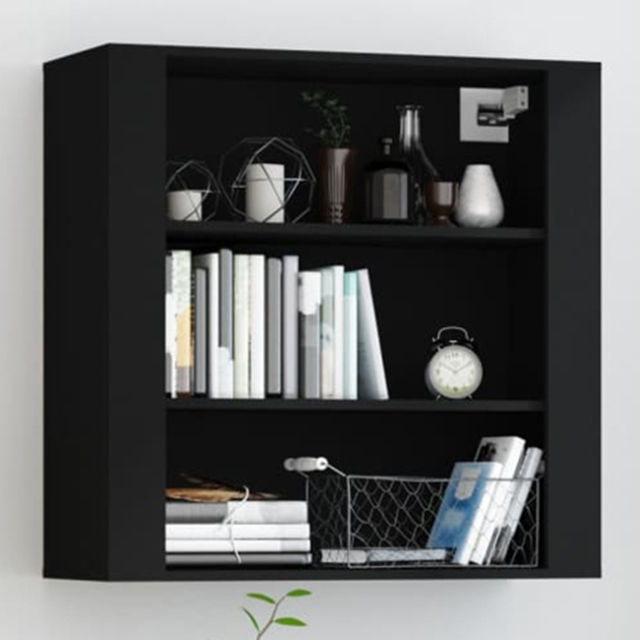 vidaXL 3 Open Shelf Black Wall Mounted Cabinet - Size: 80 x 80 x 33cm - Wilko - image 1