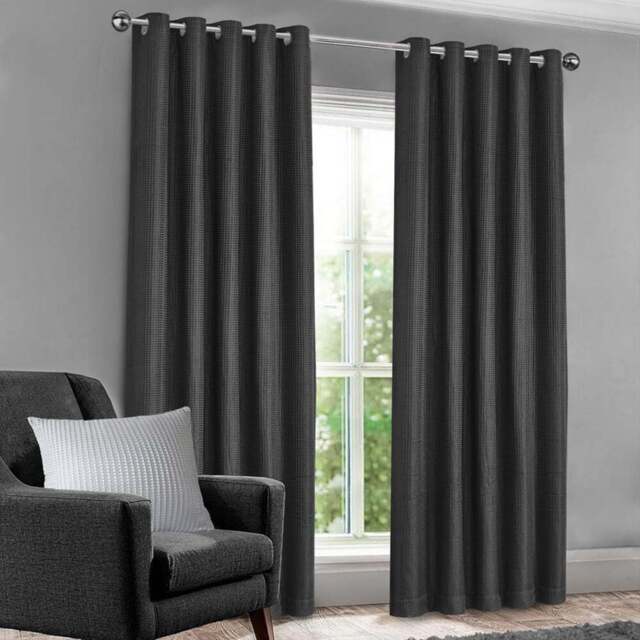 Velosso Waffle Charcoal Blackout Curtains 168 x 228cm - Size: W 168 x D 228cm - Grey - Wilko - image 1