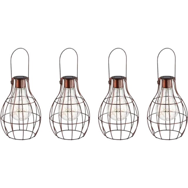 Garden Mile Hanging Solar LED Firefly Lantern Set 4 Pack - Size: 16 x 20 x 12cm - Brown - Wilko - image 1
