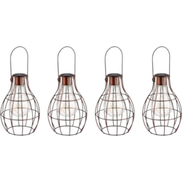 Garden Mile Hanging Solar LED Firefly Lantern Set 4 Pack - Size: 16 x 20 x 12cm - Brown - Wilko - thumbnail 1
