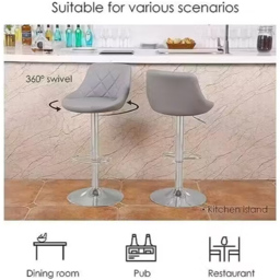Alivio Premium Grey and Chrome Faux Leather Swivel Bar Stool Set of 2 - Wilko - thumbnail 4