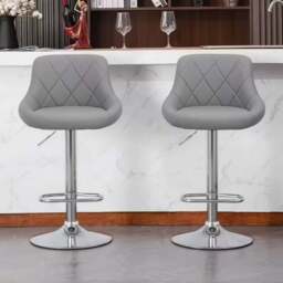Alivio Premium Grey and Chrome Faux Leather Swivel Bar Stool Set of 2 - Wilko