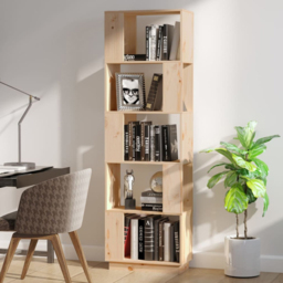 vidaXL 5 Shelf Natural Solid Pine Wood Tall Bookcase - Size: 163.5 x 51 x 25cm - Brown - Wilko