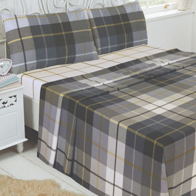 Serene Lomond Single Blue Brushed Cotton Check Flannelette Fitted Bed Sheet - Wilko - image 1