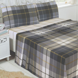 Serene Lomond Single Blue Brushed Cotton Check Flannelette Fitted Bed Sheet - Wilko