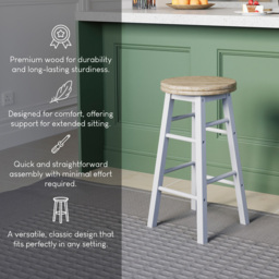 Chef Vida White Wooden Revolving Bar Stool - Size: 64 x 32 x 32cm - Wilko - thumbnail 6