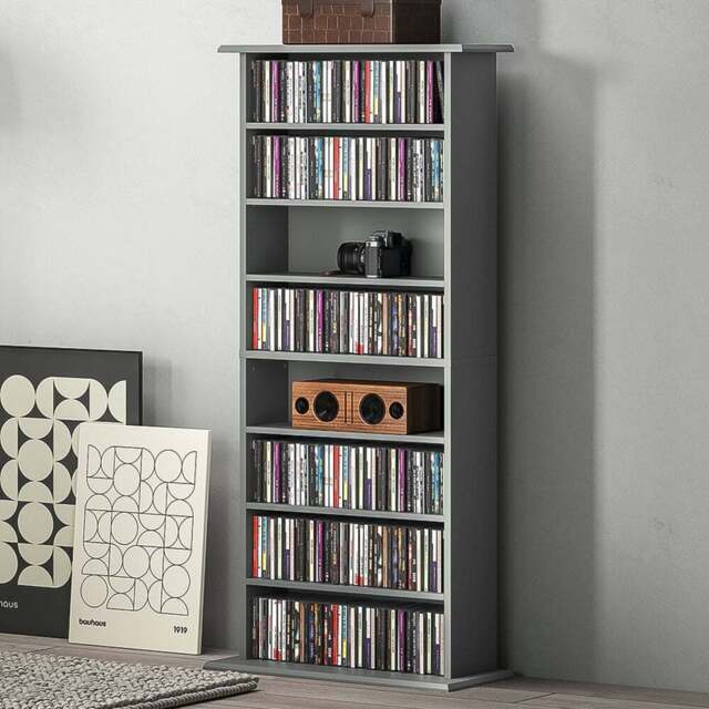 HOMCOM 8 Shelf Grey DVD and CD Media Storage Unit - Size: 126.3 cm x 24 x 58cm - Wilko - image 1