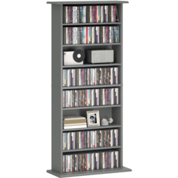 HOMCOM 8 Shelf Grey DVD and CD Media Storage Unit - Size: 126.3 cm x 24 x 58cm - Wilko - thumbnail 3