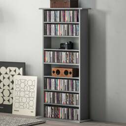 HOMCOM 8 Shelf Grey DVD and CD Media Storage Unit - Size: 126.3 cm x 24 x 58cm - Wilko