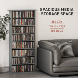 HOMCOM 8 Shelf Grey DVD and CD Media Storage Unit - Size: 126.3 cm x 24 x 58cm - Wilko - thumbnail 5