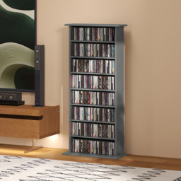 HOMCOM 8 Shelf Grey DVD and CD Media Storage Unit - Size: 126.3 cm x 24 x 58cm - Wilko - thumbnail 4