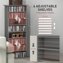HOMCOM 8 Shelf Grey DVD and CD Media Storage Unit - Size: 126.3 cm x 24 x 58cm - Wilko - thumbnail 6