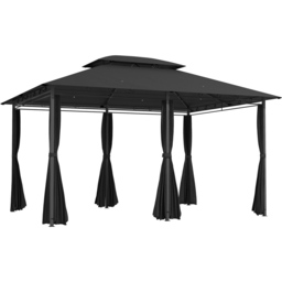 Outsunny 4 x 3m 2 Tier Black Steel Frame Garden Gazebo with Curtains - Wilko - thumbnail 3