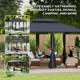 Outsunny 4 x 3m 2 Tier Black Steel Frame Garden Gazebo with Curtains - Wilko - thumbnail 7