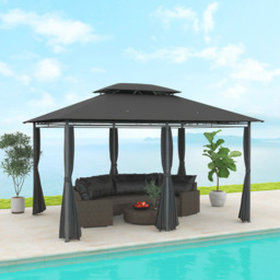Outsunny 4 x 3m 2 Tier Black Steel Frame Garden Gazebo with Curtains - Wilko - thumbnail 6