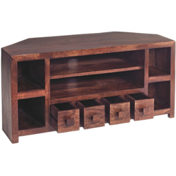 Brooklyn Nihash Toko 4 Drawer 6 Shelf Dark Mango Corner TV Unit - Brown - Wilko - thumbnail 4