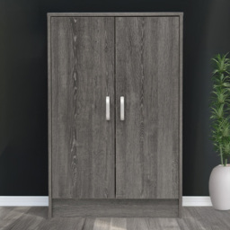 H&O Direct 2 Door 6 Shelf Wood Grained Surface Shoe Cabinet - Grey - Wilko