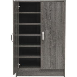 H&O Direct 2 Door 6 Shelf Wood Grained Surface Shoe Cabinet - Grey - Wilko - thumbnail 4