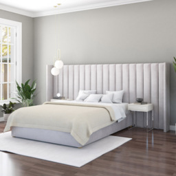 Aspire Furniture Grandeur Light Silver Plush Velvet Wing Headboard - Size: Emperor - Aspire Beds - Wilko - thumbnail 3