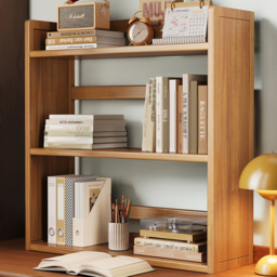 Living and Home 3 Shelf Natural Bamboo Desktop Bookshelf with Guardrail - Wilko